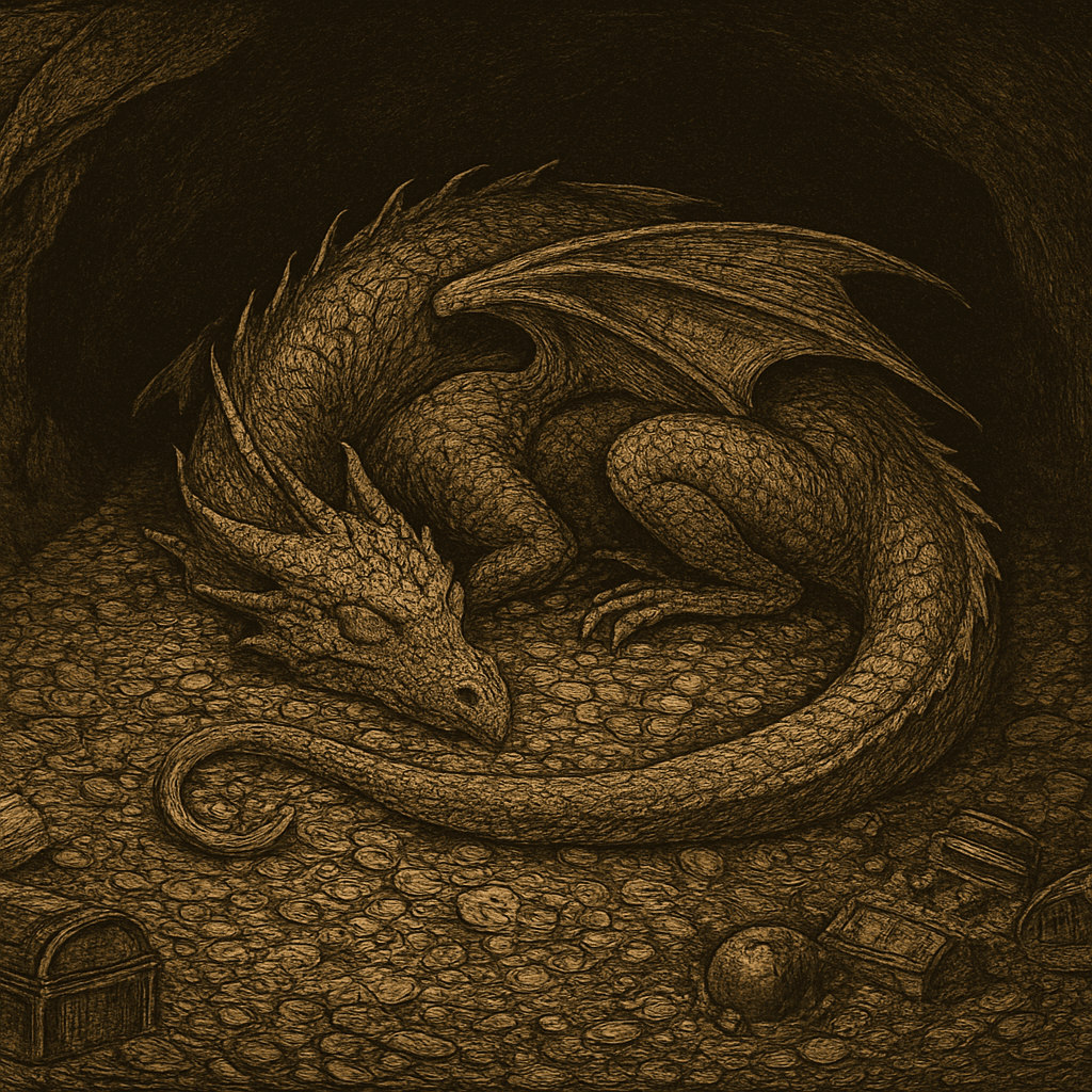 Dragon guarding its hoard of gold